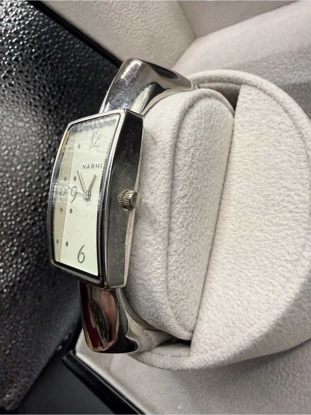 NARMI Womens Silver Bangle Watch Rectangular White Dial 24.0mm Japan Movt Tested